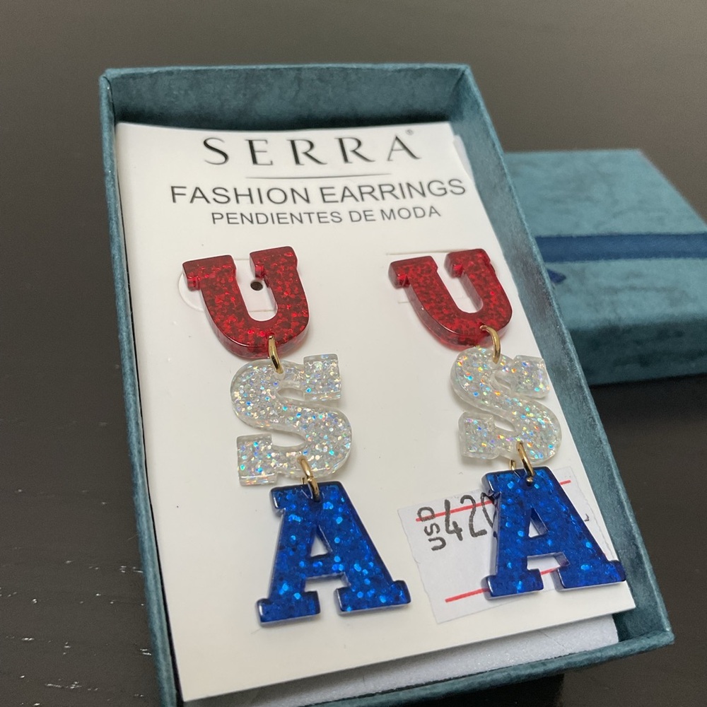 Serra USA Red, White, and Blue Fashion Earrings Patriotic
